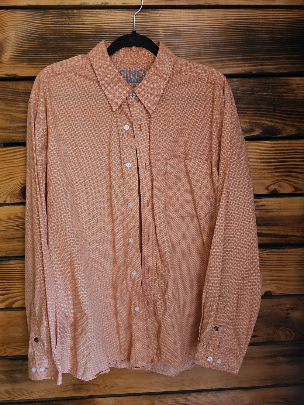 Cinch Men's Long-Sleeve Button-Up Shirt in Peach/Light Orange